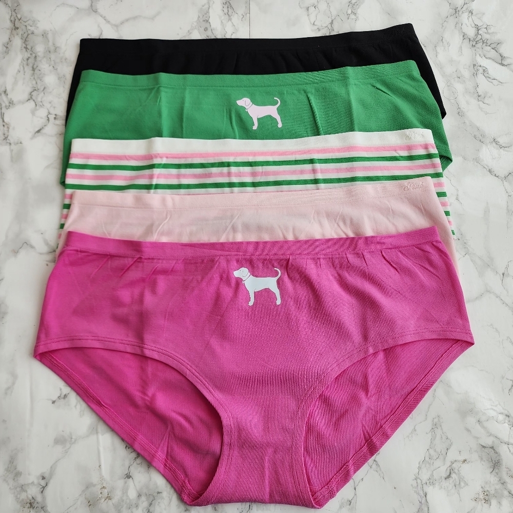 Victoria’s Secret PINK – Seamless Stripes Logo Dog Hipster / HipHugger 5 Pack